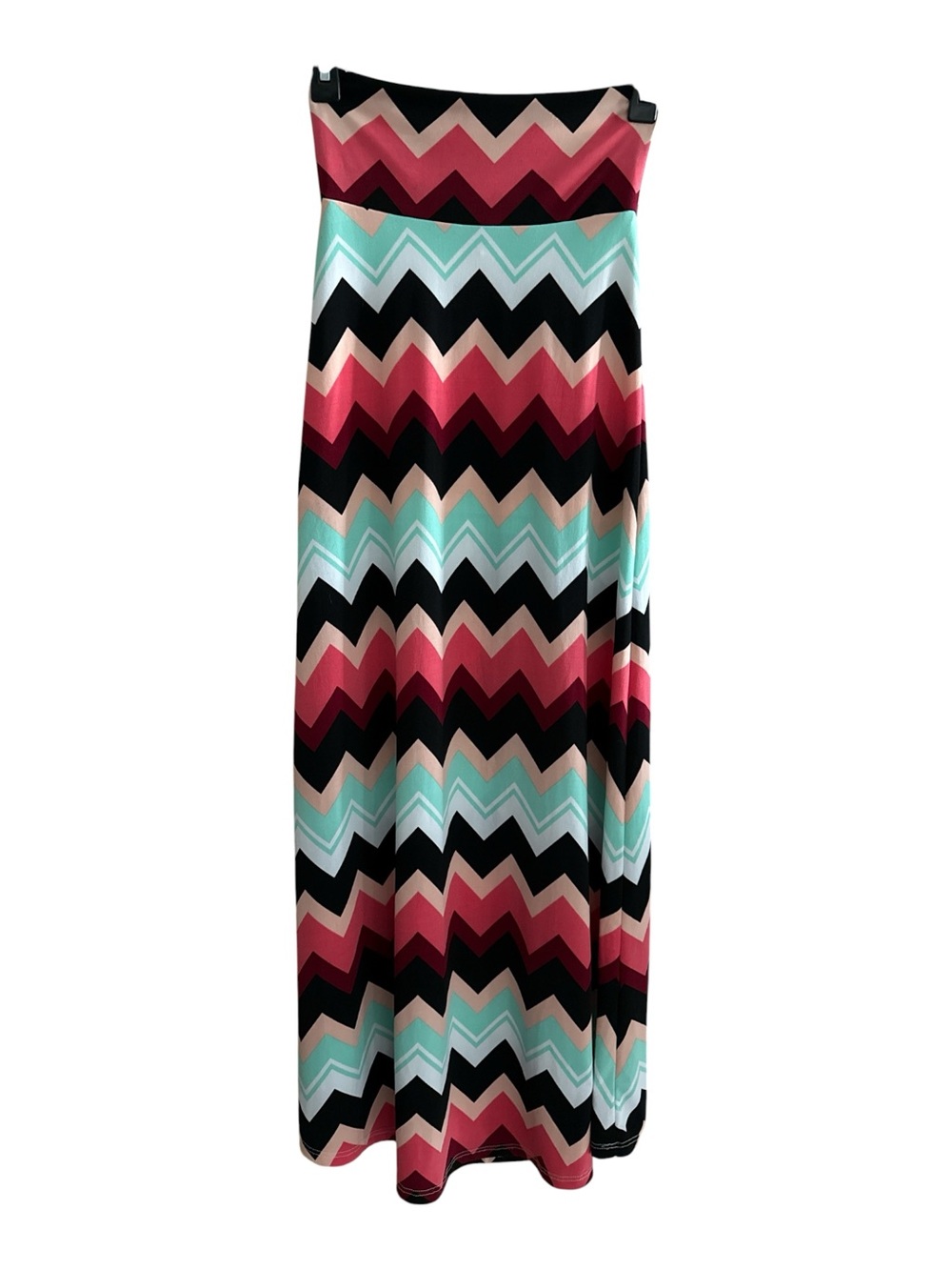 Charlotte Russe Maxi Dress XS Tube Top Chevron Mint, Corals, Black/White Flowy
